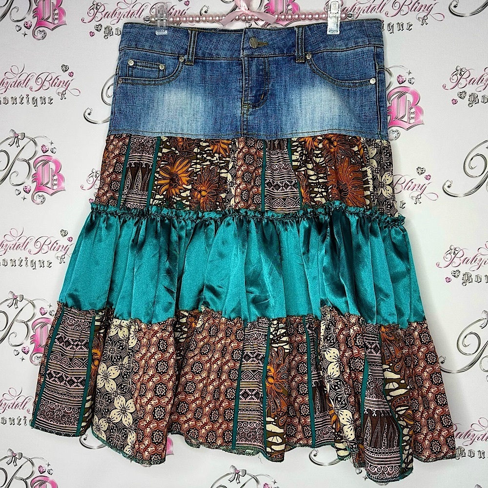 Younique skirt ruffle tiered half denim jean half tiered cloth fabric stunning